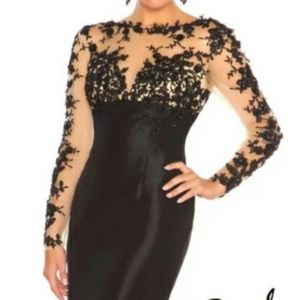 Mac Duggal illusion sleeve mermaid pageant dress